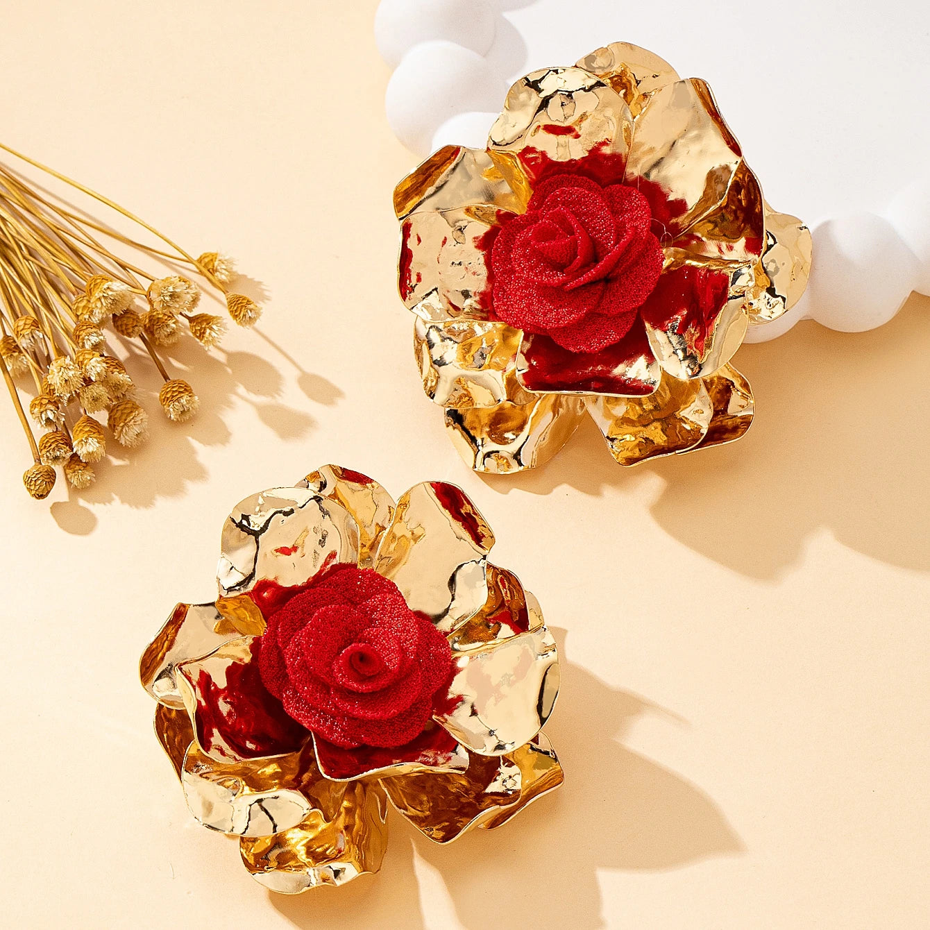 A Pair of Women's Earrings with 3D Floral Design, Large and Bold, Suitable for Everyday Wear and Vacations