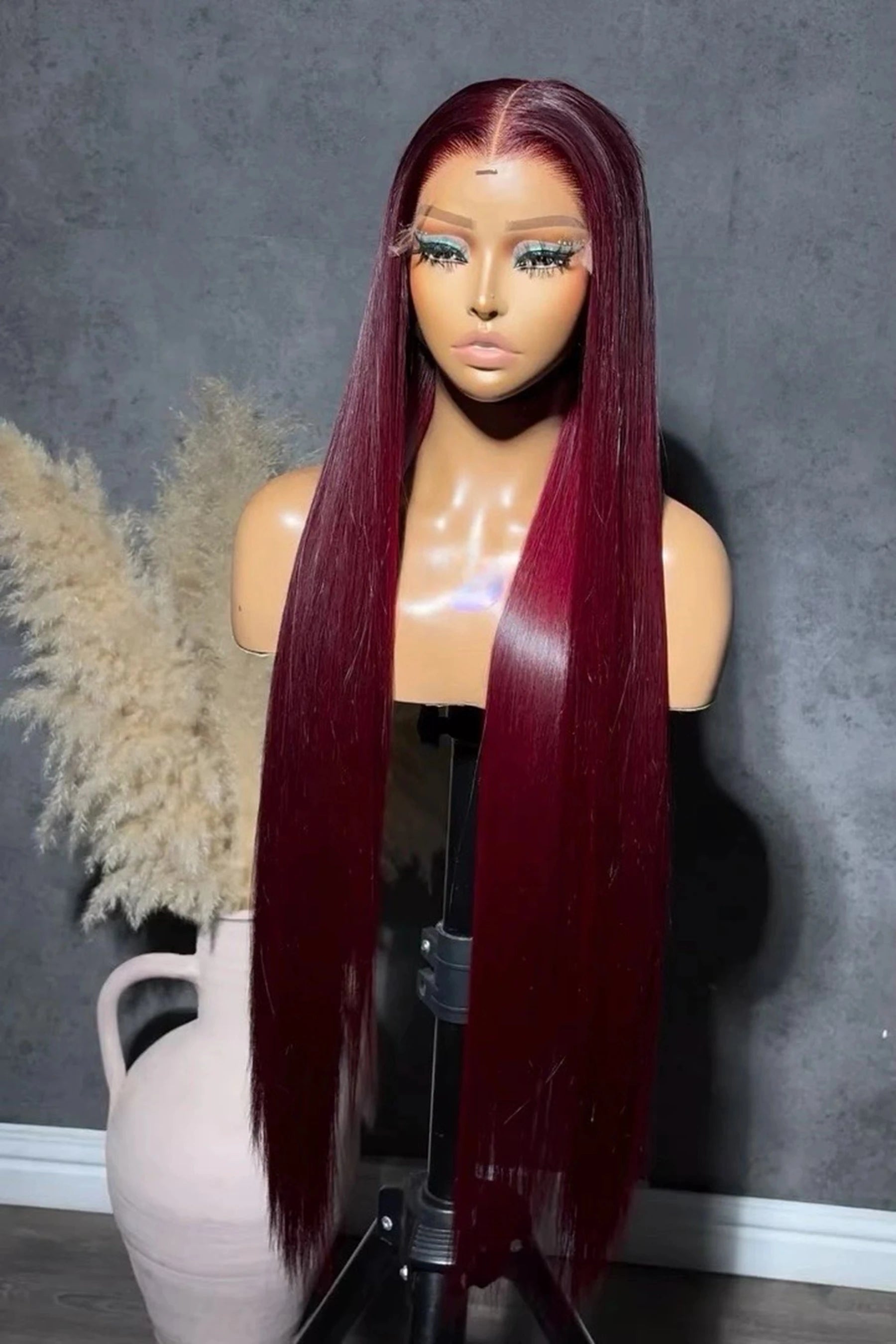 99J Red Burgundy Color Straight 13X4X1 HD Full Lace Frontal Wigs For Women Preplucked With Baby Hair Heat Resistant Fiber  Soft