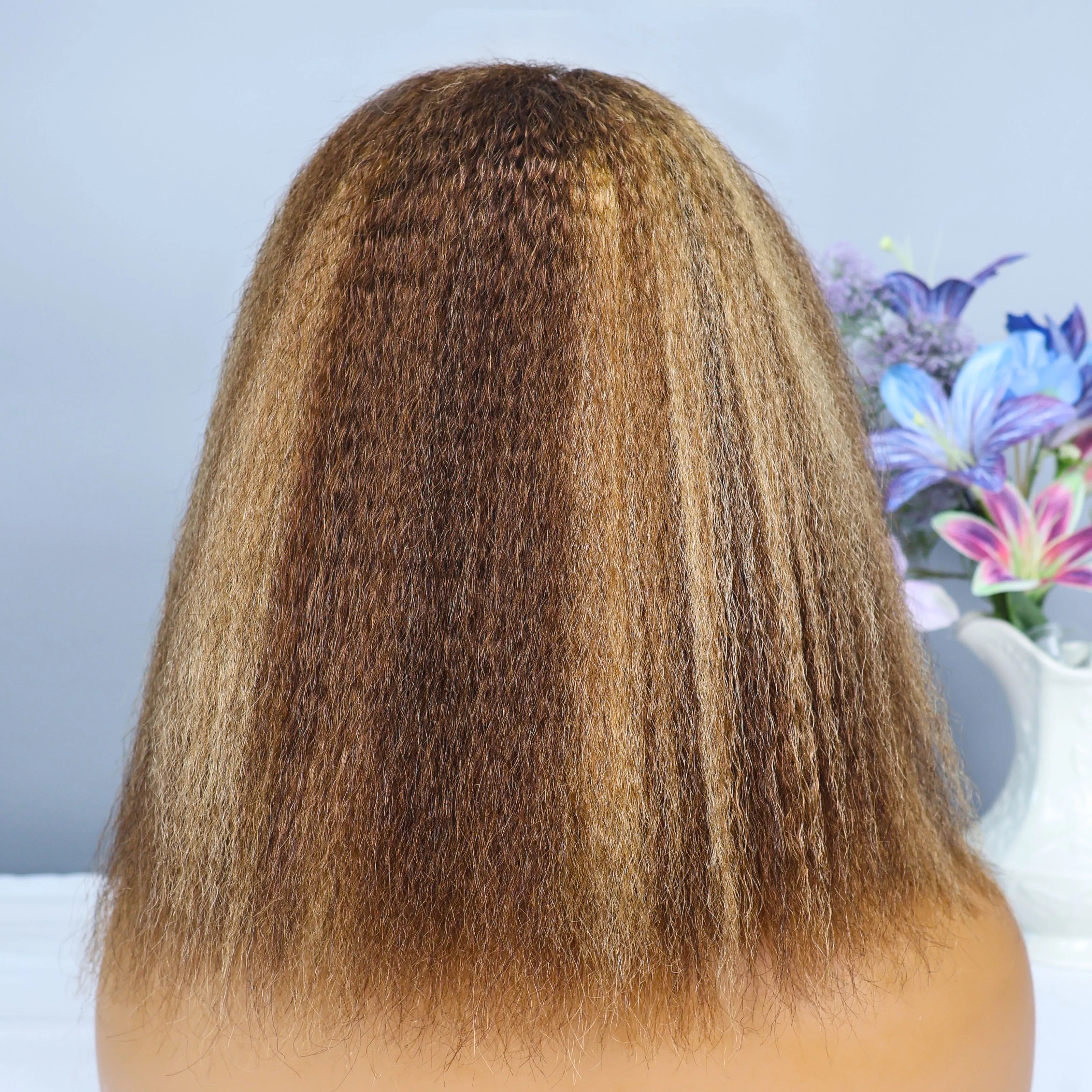 4/27 Highlight Kinky Straight Bob Wigs 13x4 Lace Front Human Hair Wig Brown Honey Blonde Piano Color Lace Frontal Yaki Wigs 200%
