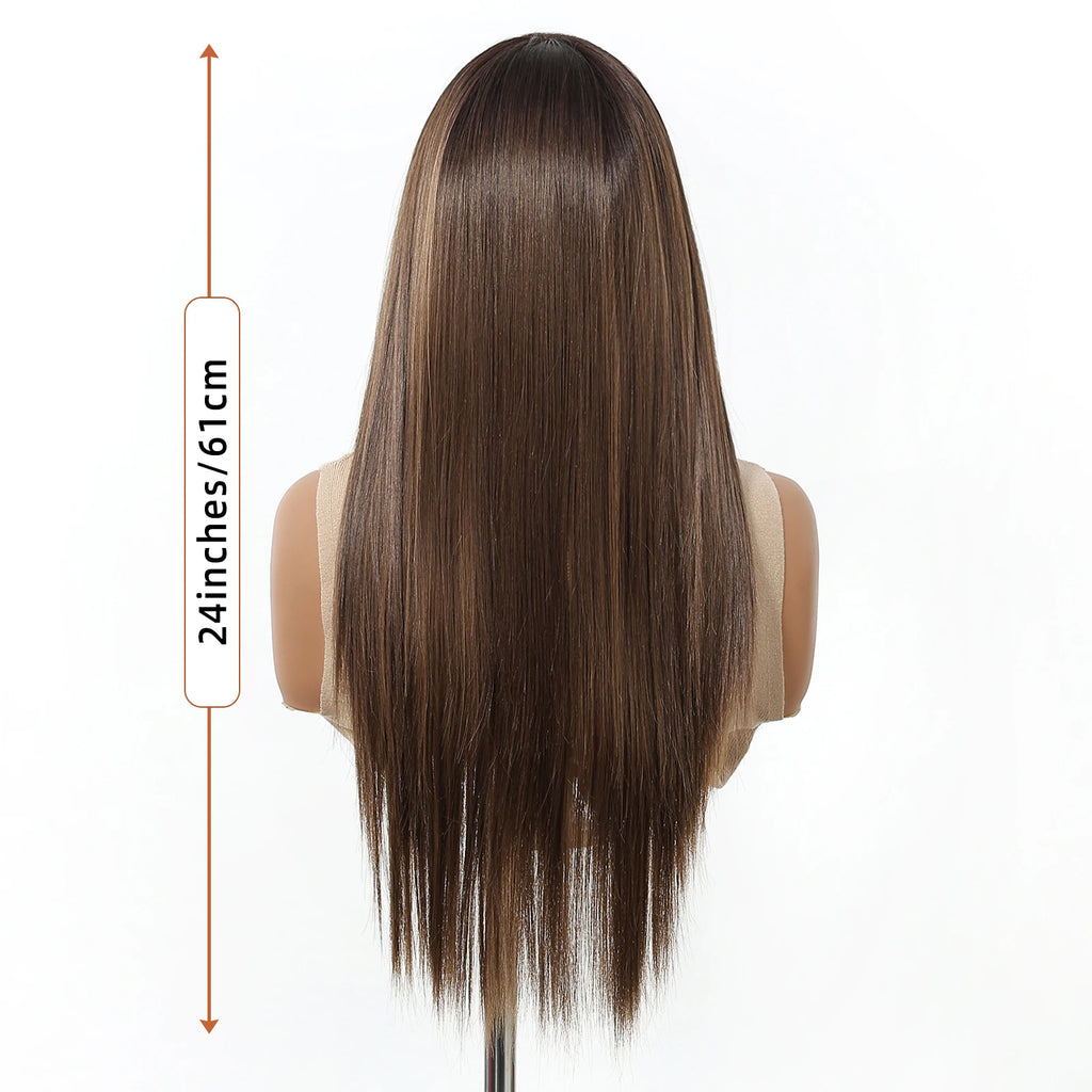 Topshe 30 Inch 13x6 HD Lace Front Wig Realistic Hand-Tied Pre-Plucked Hairline Long Straight Highlight Hair Wigs for Women