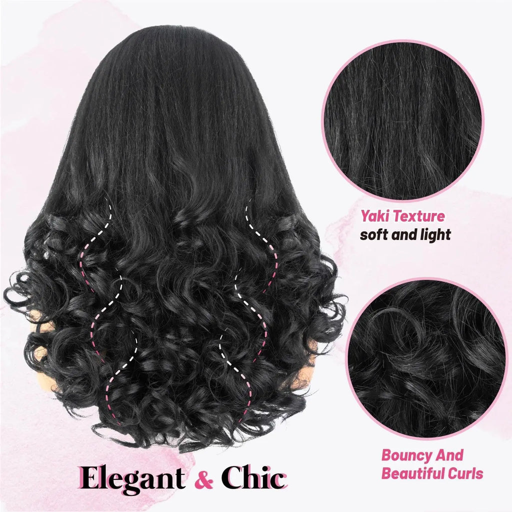 Synthetic Yaki Curly Headband Wigs for Black Women Kinky Straight Black Headband Curly Ends Wear and Go Glueless Half Wig