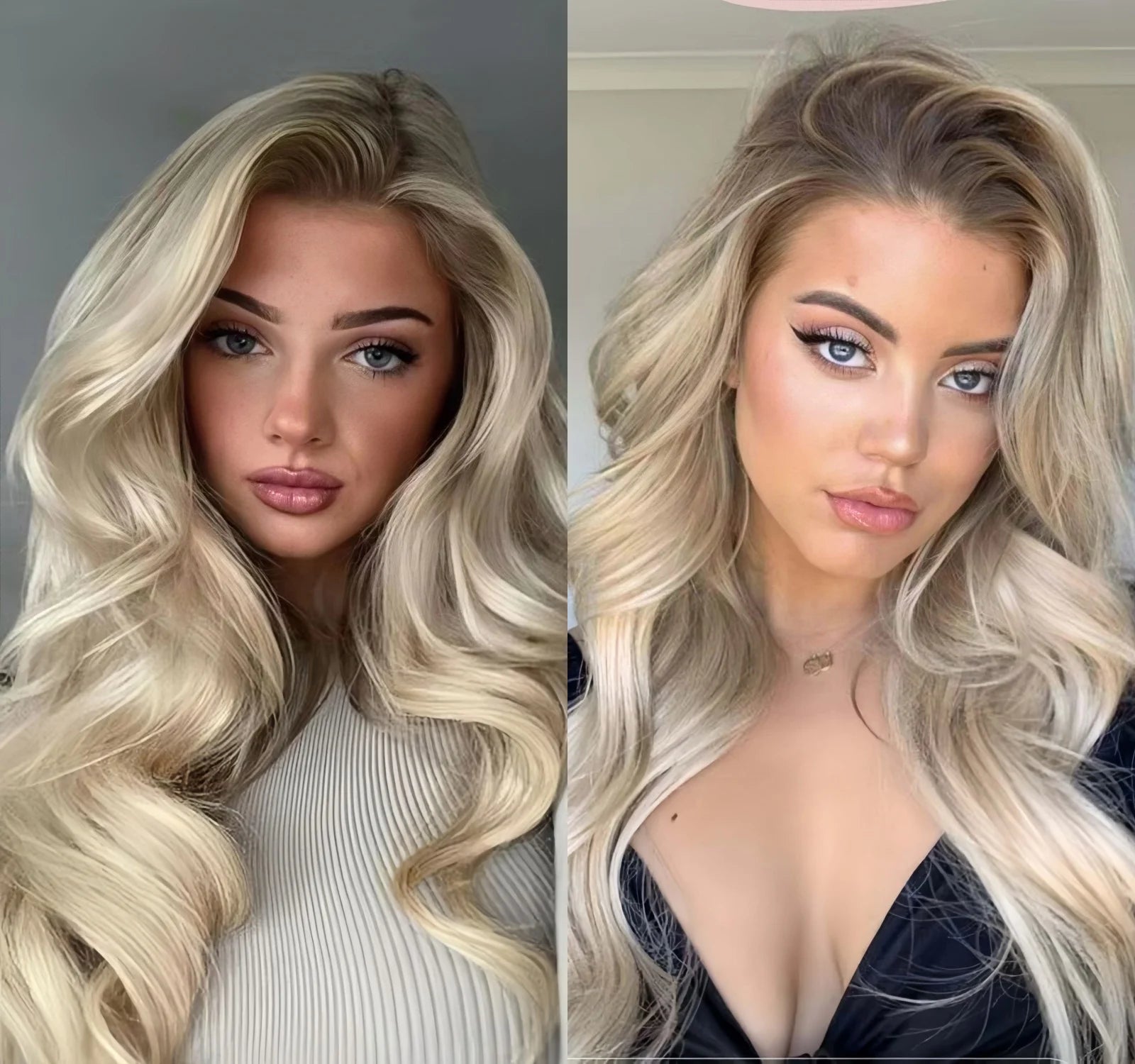 Ombre Ash Blonde Wig Long Natural Wavy Synthetic Hair Loose Curly Middle Part 13X4 Highlight Colored Wigs for Women Daily Party